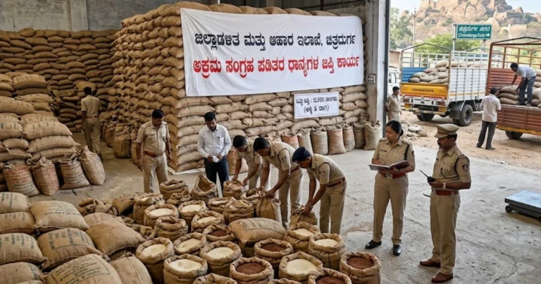 ಚಿತ್ರದುರ್ಗದಲ್ಲಿ ಪಡಿತರ ಧಾನ್ಯಗಳ ಅಕ್ರಮ ಸಂಗ್ರಹ ಬಯಲು: ಭಾರಿ ಪ್ರಮಾಣದಲ್ಲಿ ಜಪ್ತಿ