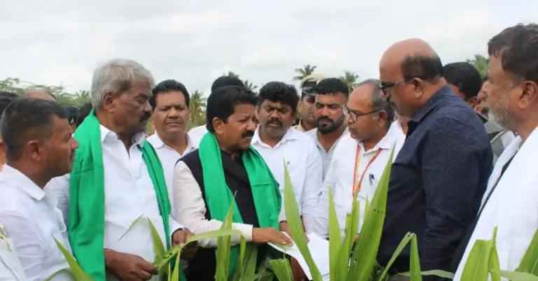 ಹೊಳಲ್ಕೆರೆ: ಪ್ರಕೃತಿ ವಿಕೋಪದಿಂದ ಹಾನಿಗೊಳಗಾದ ಜಮೀನುಗಳಿಗೆ ಸಚಿವ ಟಿ. ರಘುಮೂರ್ತಿ ಭೇಟಿ, ಪರಿಶೀಲನೆ