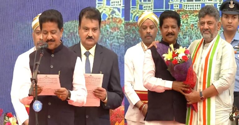 ಚಳ್ಳಕೆರೆ ಶಾಸಕ ಟಿ. ರಘುಮೂರ್ತಿ ಸಚಿವರಾಗಿ ಪ್ರಮಾಣವಚನ ಸ್ವೀಕಾರ: ‘ಹ್ಯಾಟ್ರಿಕ್ ಶಾಸಕ’ನಿಗೆ ಒಲಿದ ಮಂತ್ರಿಗಿರಿ