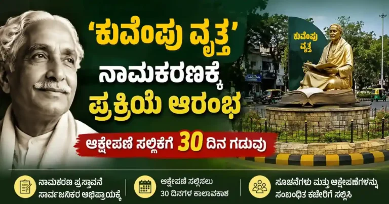 ‘ಕುವೆಂಪು ವೃತ್ತ’ ನಾಮಕರಣಕ್ಕೆ ಪ್ರಕ್ರಿಯೆ ಆರಂಭ; ಆಕ್ಷೇಪಣೆ ಸಲ್ಲಿಕೆಗೆ 30 ದಿನ ಗಡುವು