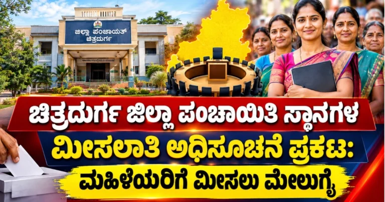 ಚಿತ್ರದುರ್ಗ ಜಿಲ್ಲಾ ಪಂಚಾಯಿತಿ ಸ್ಥಾನಗಳ ಮೀಸಲಾತಿ ಅಧಿಸೂಚನೆ ಪ್ರಕಟ: ಮಹಿಳೆಯರಿಗೆ ಮೀಸಲು ಮೇಲುಗೈ