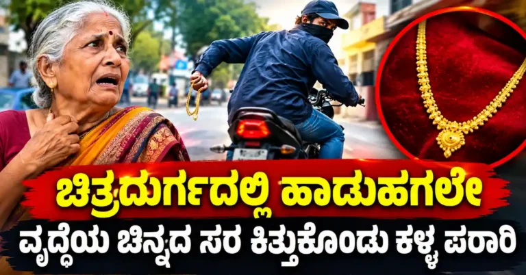 ಚಿತ್ರದುರ್ಗದಲ್ಲಿ ಹಾಡುಹಗಲೇ ವೃದ್ದೆಯ ಚಿನ್ನದ ಸರ ಕಿತ್ತುಕೊಂಡು ಕಳ್ಳ ಪರಾರಿ
